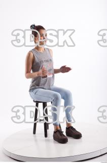 Sitting photo references of Molly blue jeans womna singlet 0015